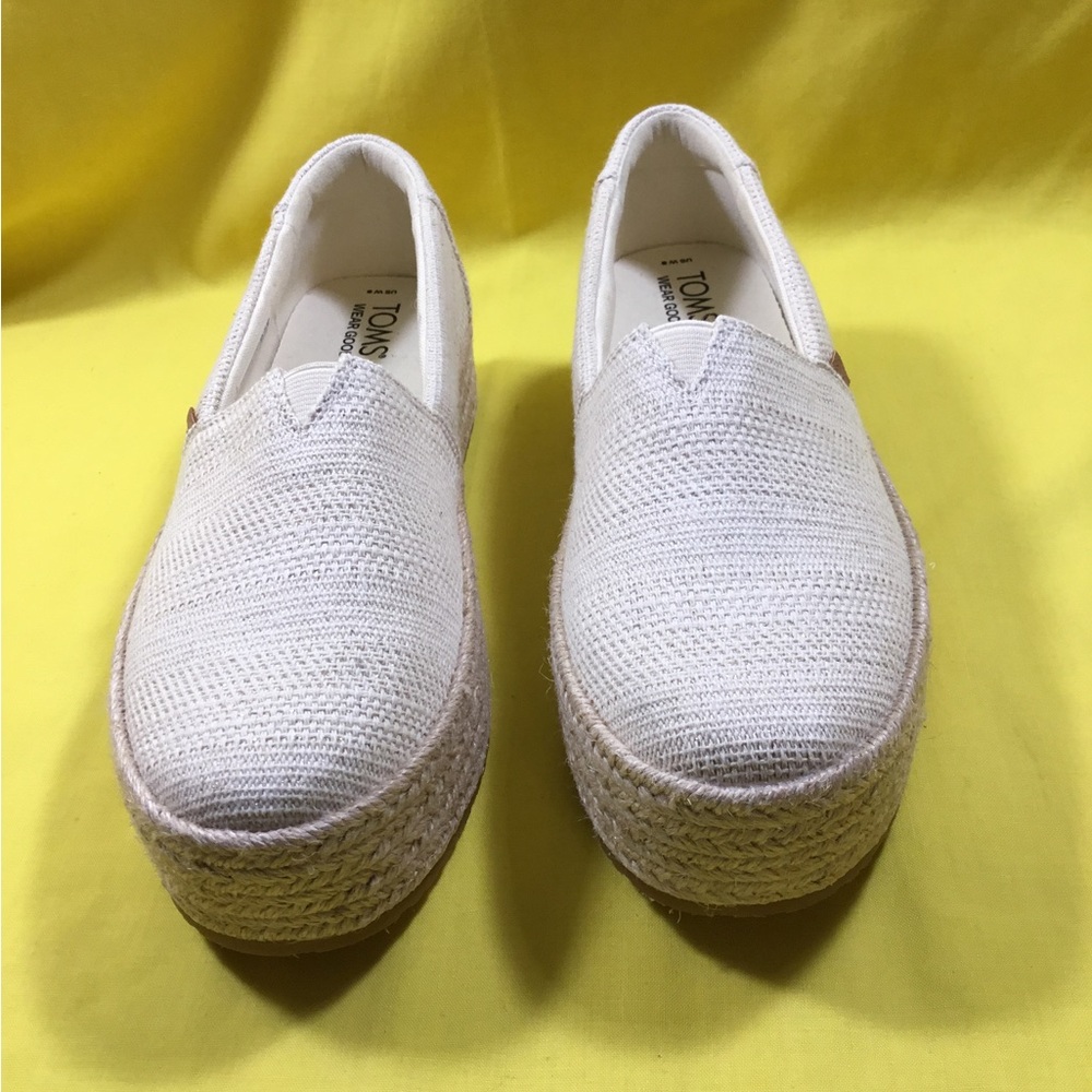 TOMS Cream Woven Espadrille Platform Slip-On SZ 8